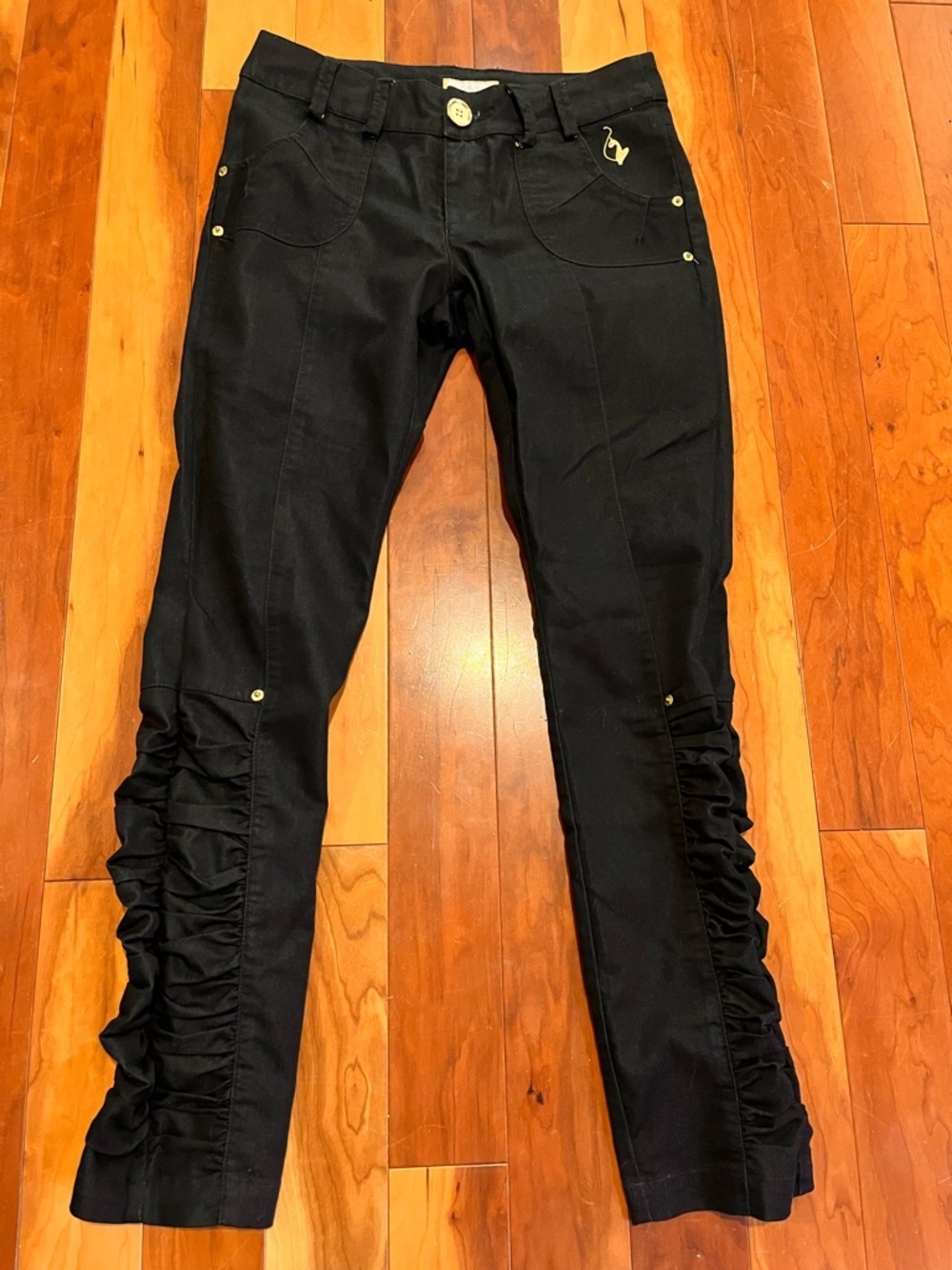 Baby Phat Size 5 Black Jeans Gold Logo Trim Vintage Y2K Luxe Sleek Polished Fun